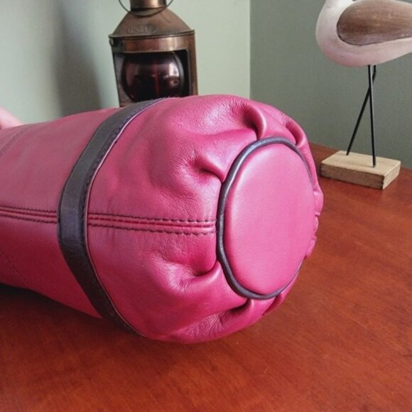 Lauren Ralph Lauren Dark Red Burgundy Leather Barrel Satchel Bag Purse - Picture 9 of 16